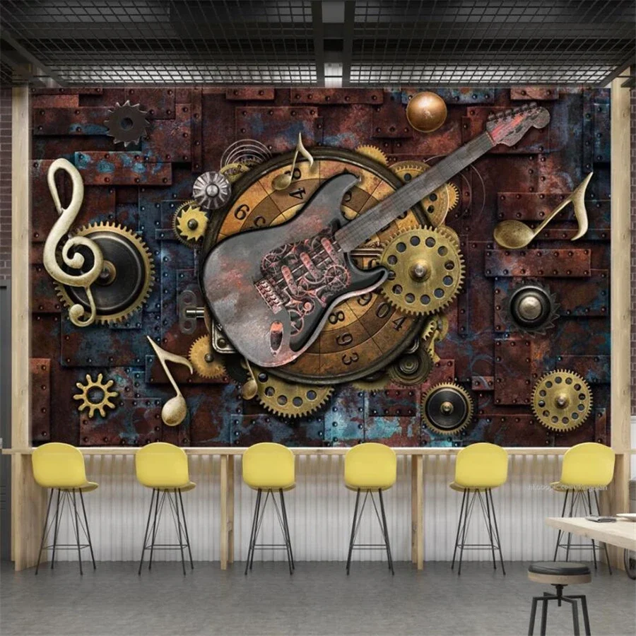Custom wallpaper 3d European hand-painted musical instruments music poster personality bar cafe creative graffiti 3d wallpaper