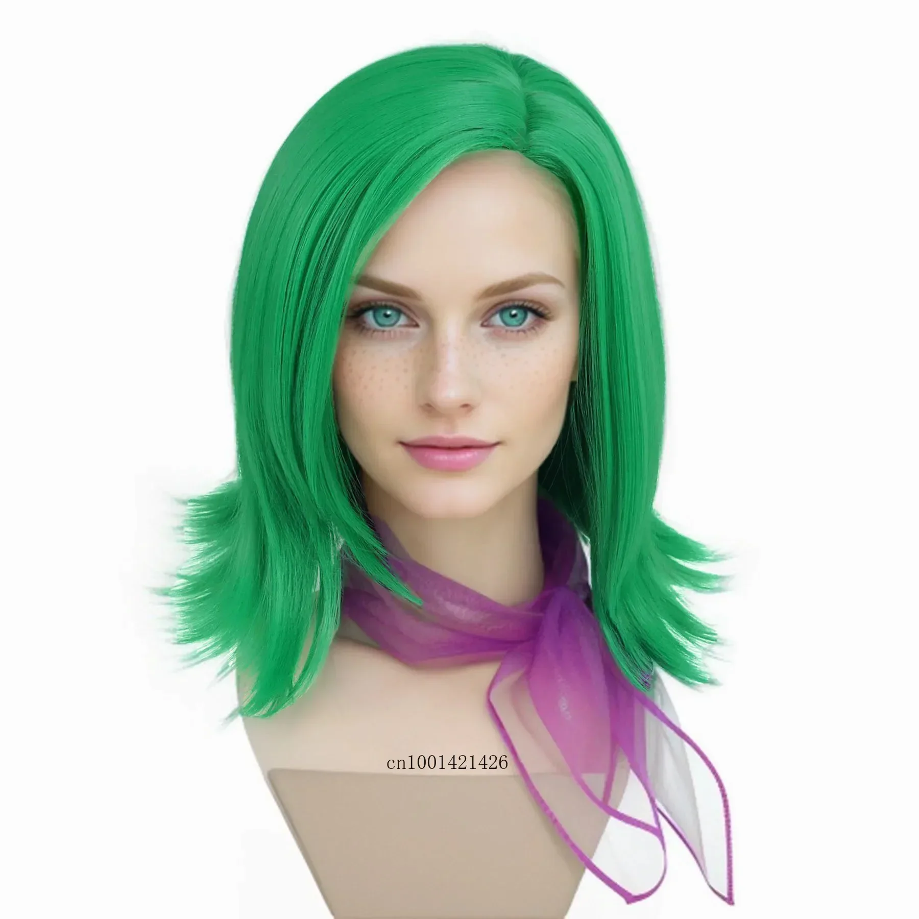 Disgust Wig Cosplay Synthetic Hair Halloween Costume for Women Green Short Bob Wigs Inside Anime Cosplay Movie Party Dressing Up