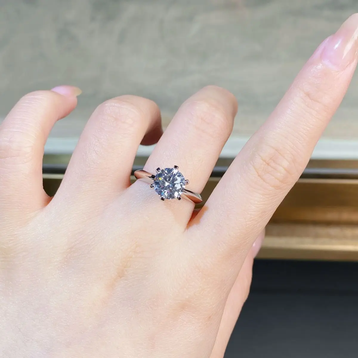 PT950 platinum ring - classic six-prong morganite ring - D color morganite ring
