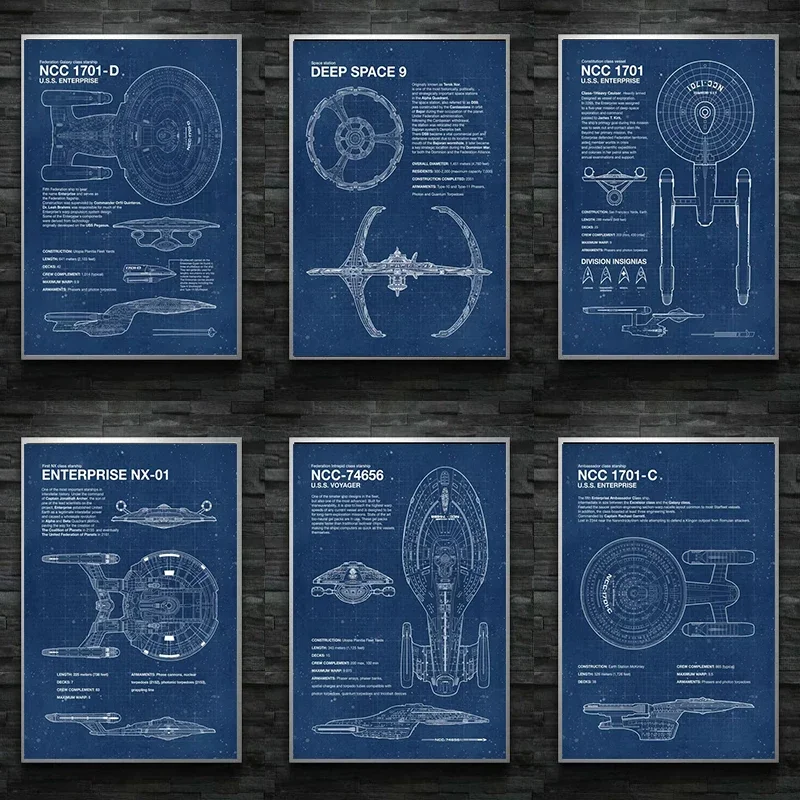 Modern Star Trek Blueprints Posters Canvas Prints Painting Vintage Wall Art Pictures for Living Room Home Decoration Cuadros