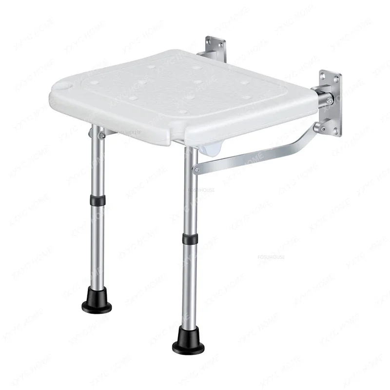 Aluminum Wall-mounted Bathroom Seats Folding Shower Chair Home Non-slip Barrier-free Bath Chair Elderly Special Stool with Legs