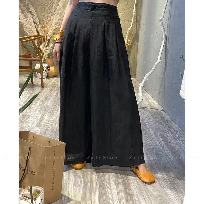 Cotton and Linen Loose Pants Women's Summernew Arrivalretrolooseslimming Lookhigh Waistpants Thin Mop Pants
