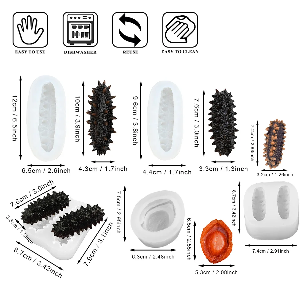 New Pattern Silicone Fondant Mold Sea cucumber,Abalone Shape Simulation DIY Baking Mold Hotel Creative Plating