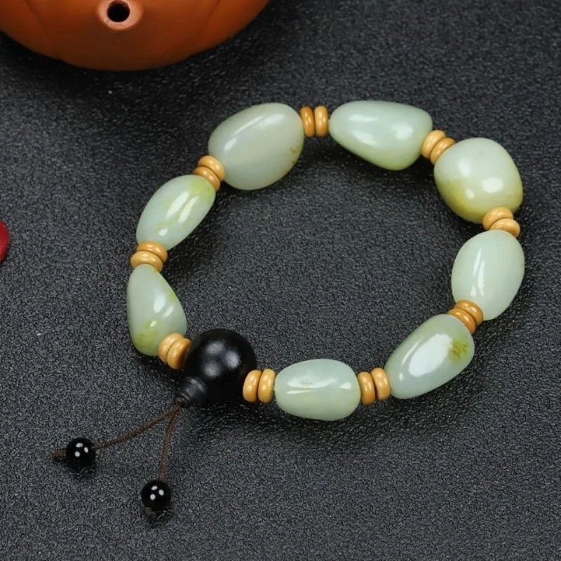 Hetian-pulsera de piedra rugosa, cuero de infusión rojo, Guijarro, Jade blanco