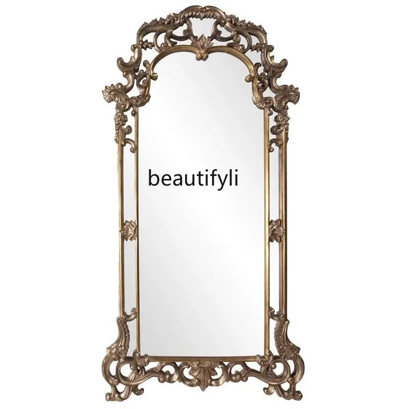 Floor-to-ceiling full-body luxury carved clothing store fitting mirror, wall-mounted mirror, decorative mirror