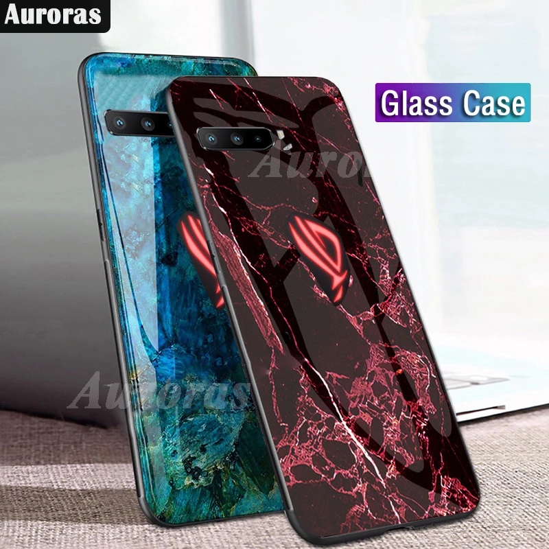 Auroras For Asus Rog Phone 3 Case Tempered Glass Soft Silicone Frame Cover Marble Print For ASUS ROG 3 Rog Phone 2 6 7 Case