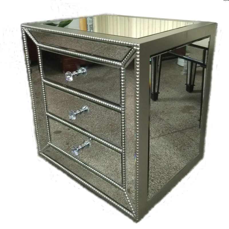 

American light luxury modern mirror bedside table locker glass mirror European simple furniture storage sofa side cabinet