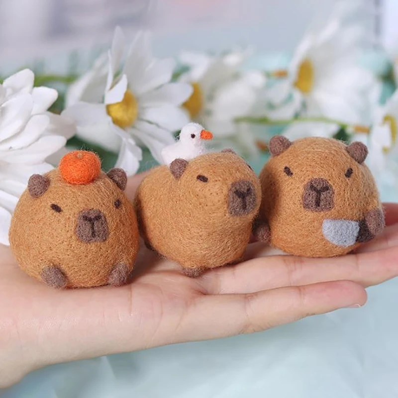 Bonito gordinho capivara peixe cinza iniciante material kit lã feltro artesanal diy boneca brinquedos de pelúcia decorações de mesa