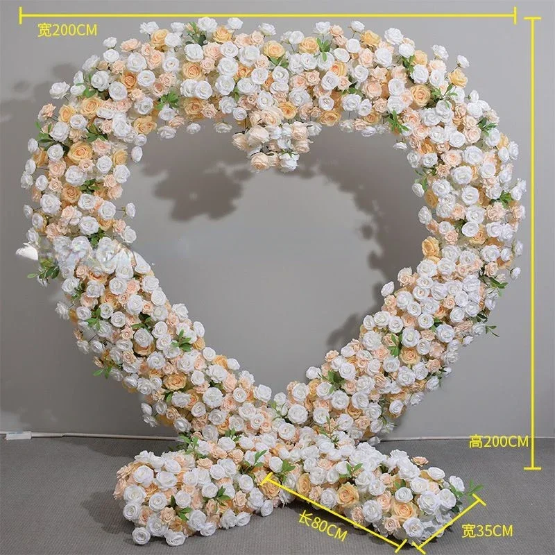 

New Custom Cheap Price Event Party Backdrop Arch Flower Arrangement Heart Shaped Stand White Artificial Flowers For Decoration