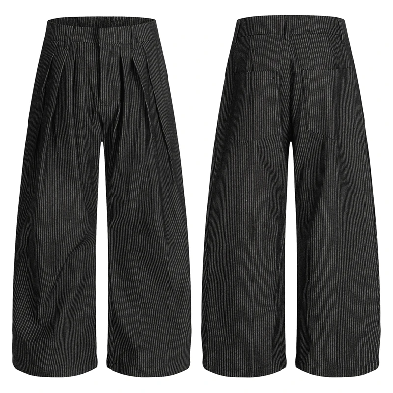 

2026 Spring New Men's Suit Pants Plaid Design Pleated Contrast Color Wide Leg Drape Loose Straight-leg All-match Male Trousers