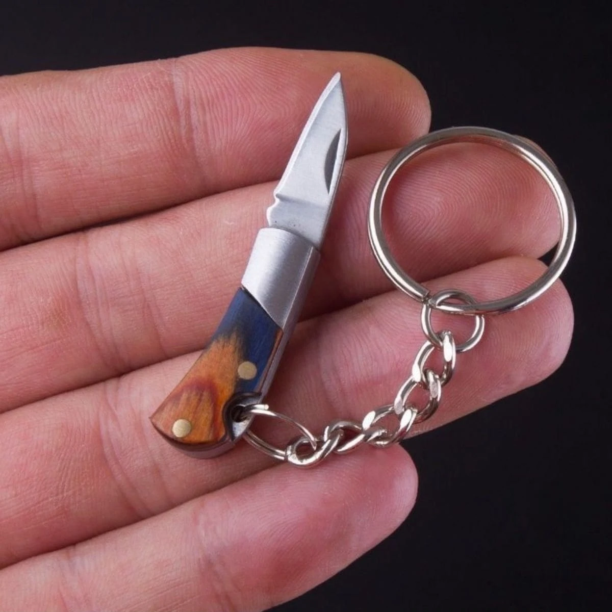 5cm Acrylic Mini Folding Knife Pendant Brass Wood Keychains Sharp Small Blade Portable Hanging Outdoor Camping Unboxing Knife