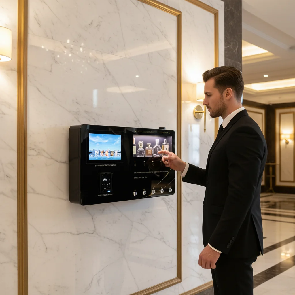 EnervexonWall-MountedLuxuryPerfumeVendingMachineLEDDisplay10-InchTouchscreenSprayingFunction Powder-Coated Steel Capacity