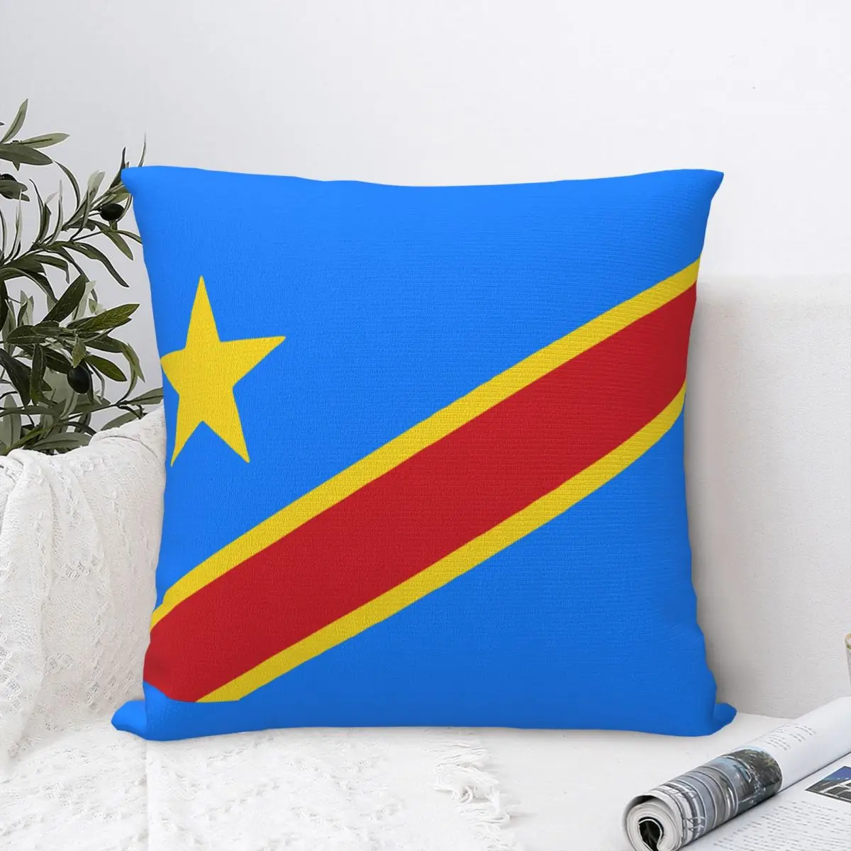 Flag Of Congo Kinshasa Zaire Pillow Cases Cushion Cover Awesome Zipper Decorative Pillowcover for Home 40x40cm