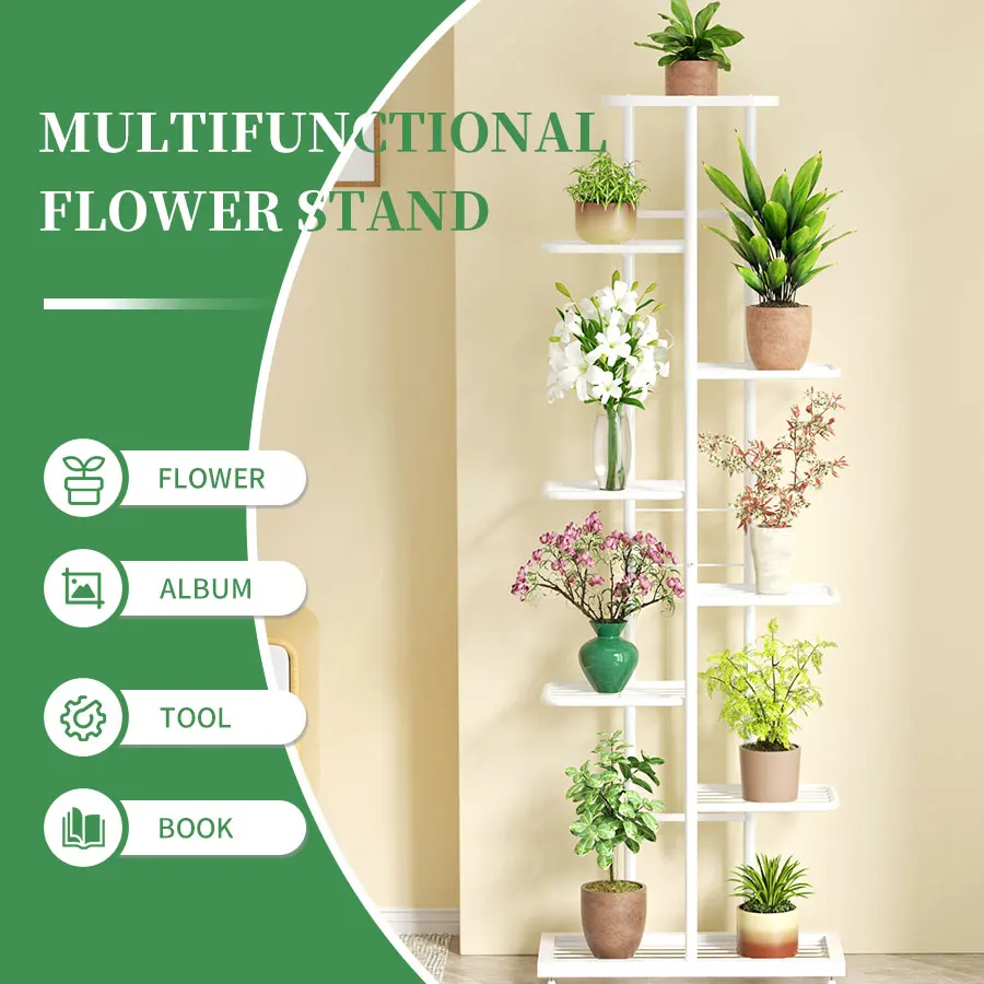 Soporte para plantas y flores de 4/6/8 niveles, estante para macetas, balcón, interior, estante de almacenamiento multicapa, estante para flores y