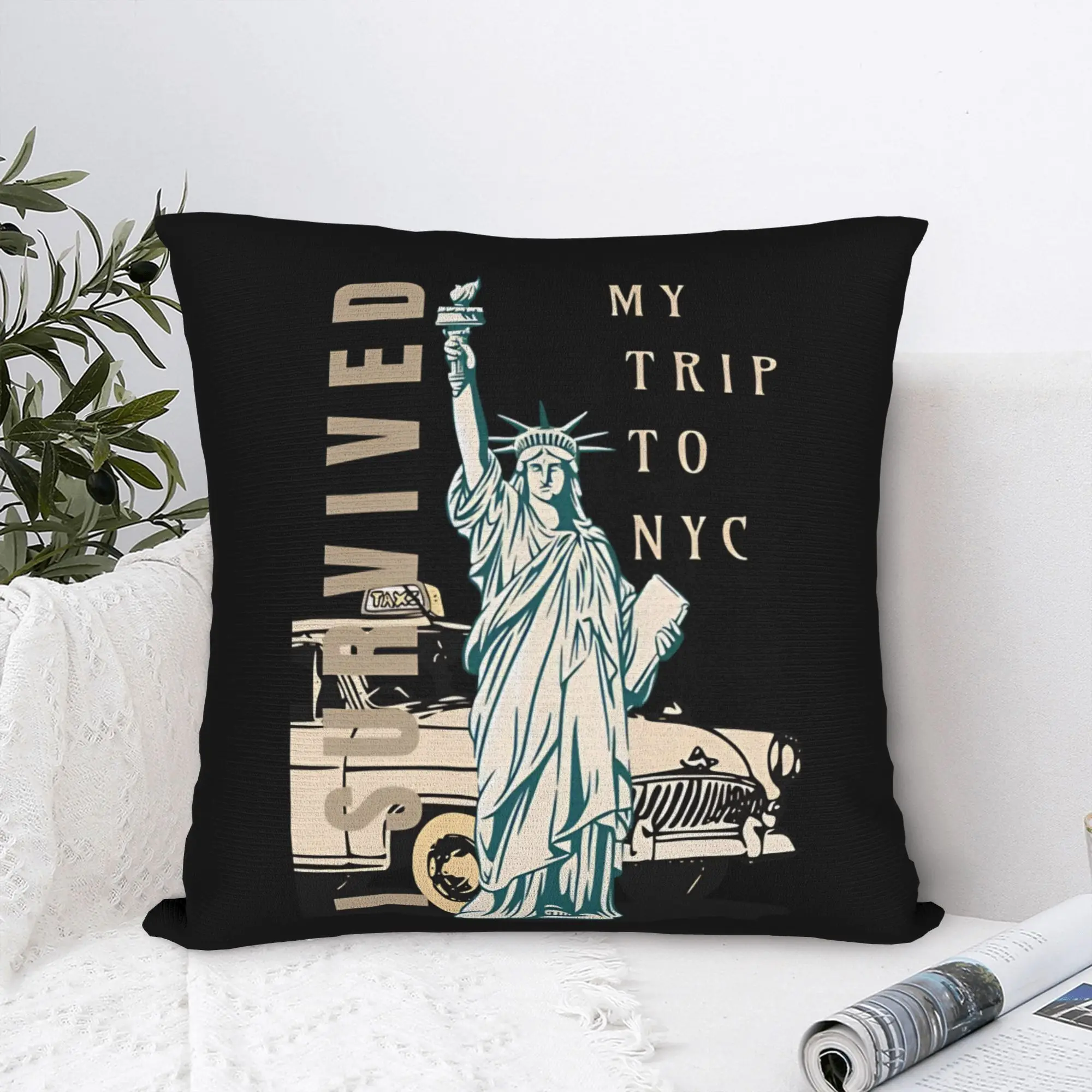 I SURVIVED MY TRIP TO NYC  Square Pillow Cases NEW YORK YELLOW TAXI CAB  Cushion Covers  Zipper Throw Pillow Case Cover for Home