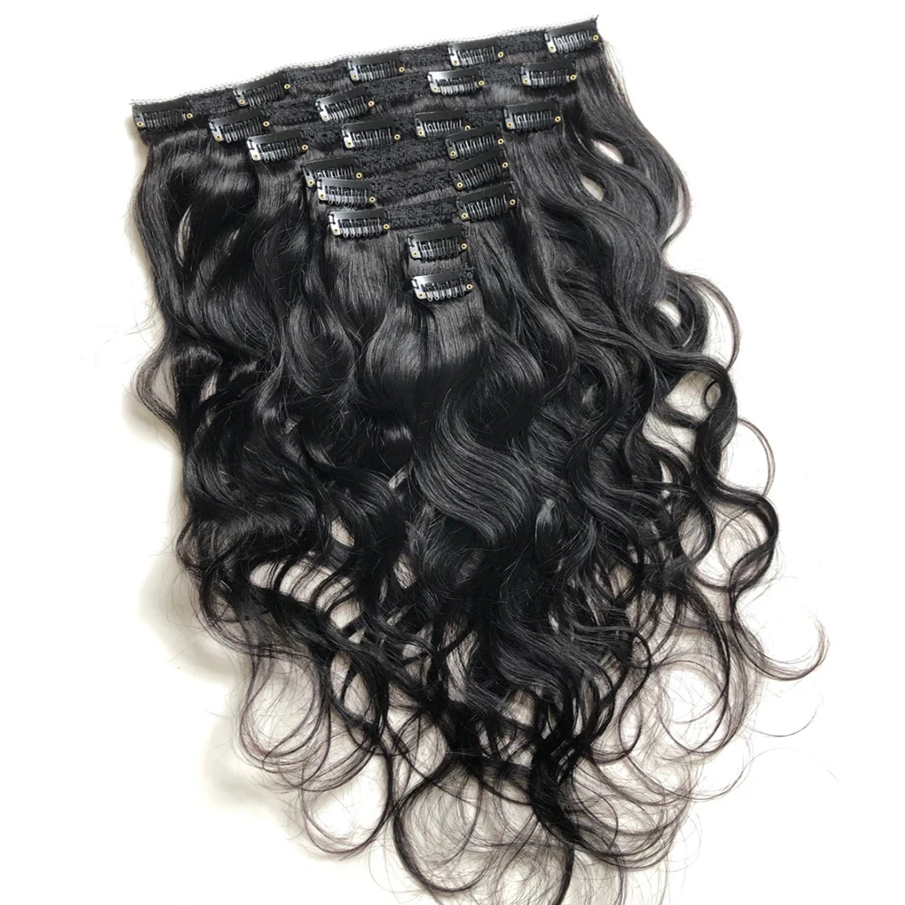 Extensiones de cabello humano brasileño Remy para mujeres negras, cabello virgen con Clip de onda corporal, 8 piezas, 240g por paquete