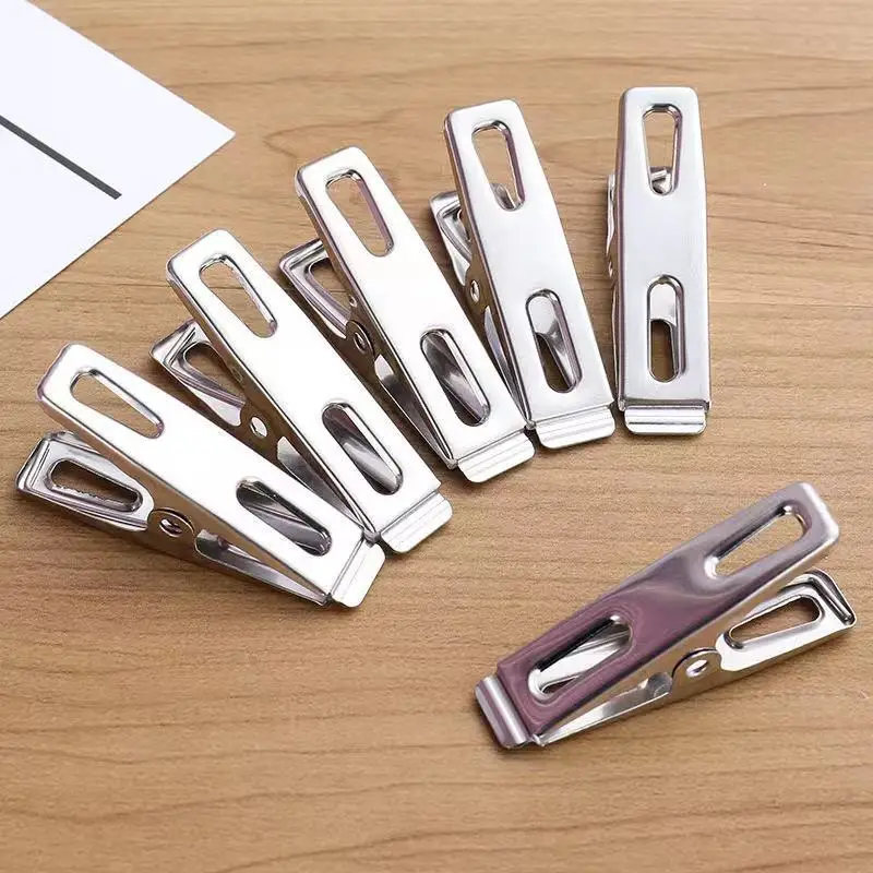 20 Stainless Steel 4.5cm Nail Free 1mm Flat Mouth Clip Clips For Drying Clothes Rack Clips