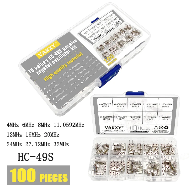 10 values HC-49S passive crystal oscillator kit 4MHz 6MHz 8MHz 11.0592MHz 12MHz 16MHz 20MHz 24MHz 32MHz 4M 6M 8M 12M 16M 20M