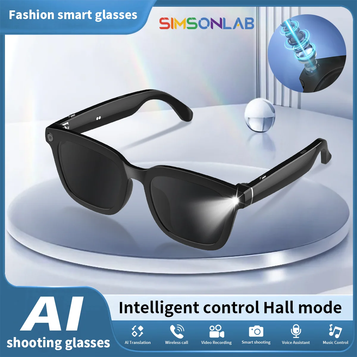

New Anti-UV Translation Smart Glasses BT Call AI Assistant HD Camera HIFI Music Headphones Fashion Sunglasses For Men Women Gift