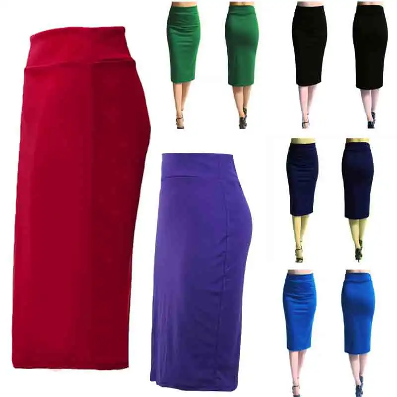 Fashion High Waist Elegant Solid Pencil Skirts Sheath Wine Red Midi Skirt Streetwear Women Casual Basics Skirts New