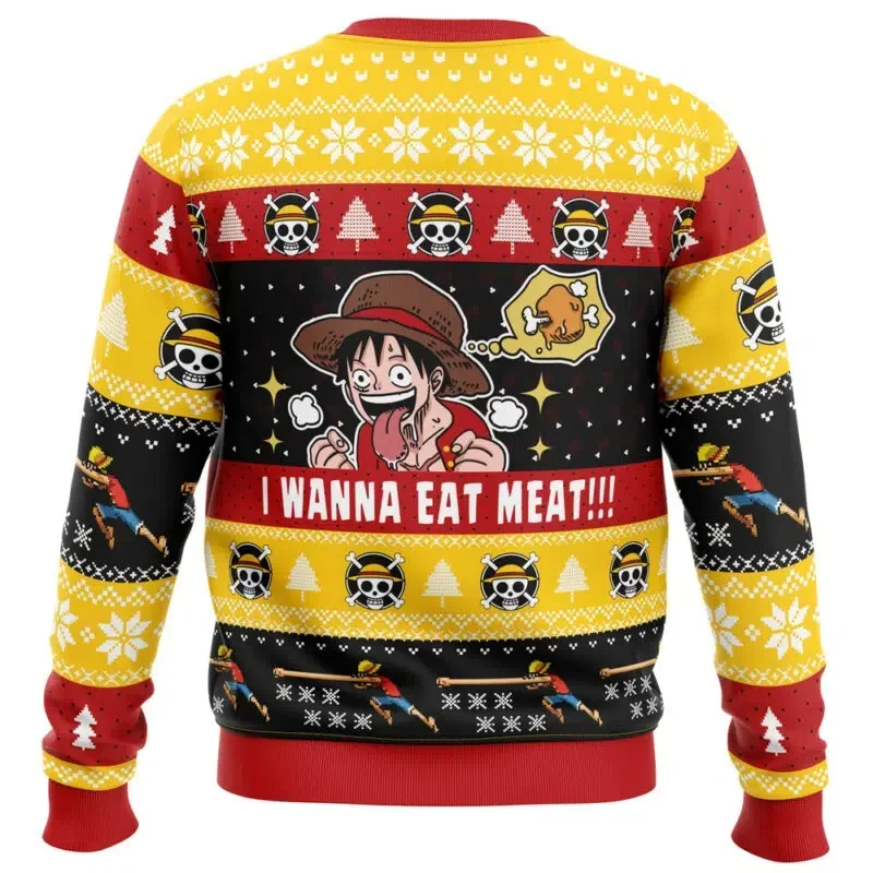 Autumn Men Crew Neck One I Want To Eat Meat Luffy Anime Christmas Sweatshirt Winter Soft Comfy Stylish Loose Pullover Tracksuit