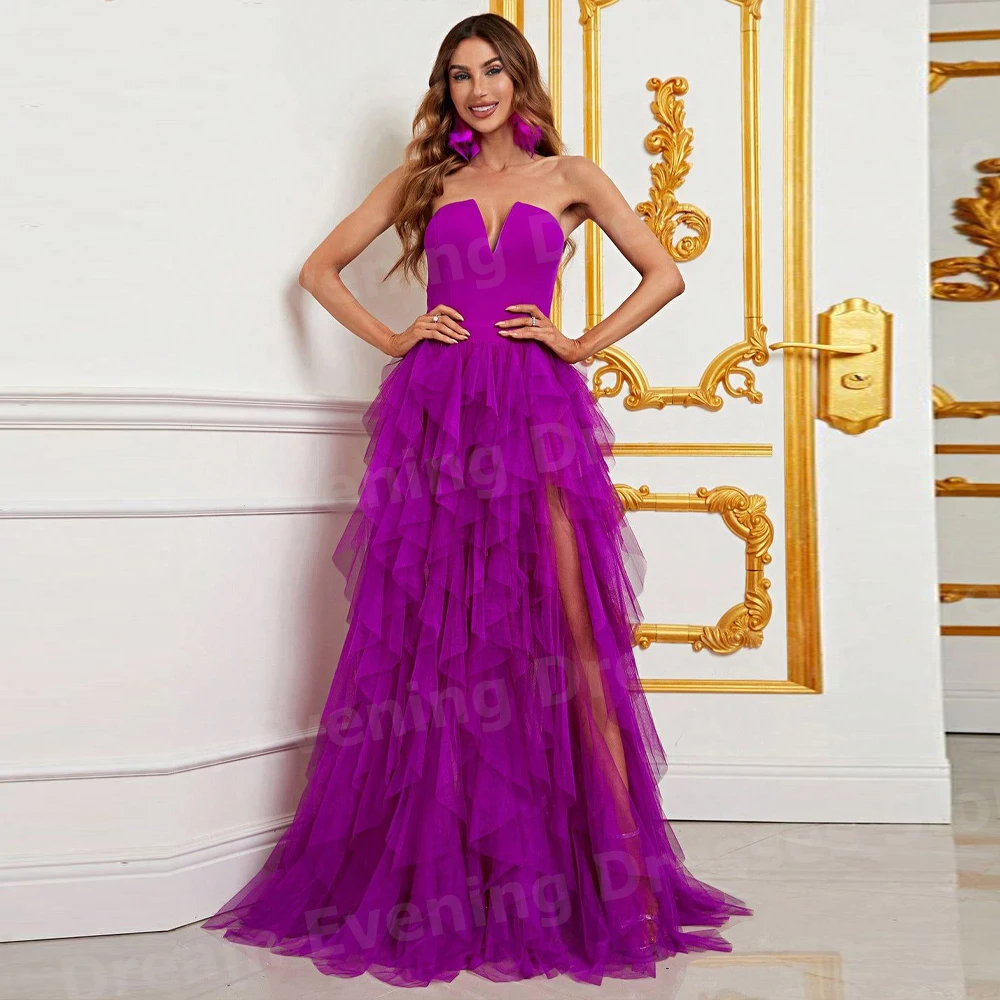 

Graceful A Line Women's Evening Dresses Customized Tiered فساتين للمناسبات الخاصة Prom Gowns Backless Sleeveless Robe De Soirée
