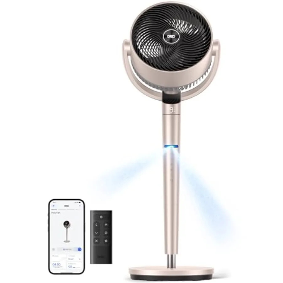 

Smart Fan for Bedroom: ABS Plastic, White, Position-based Oscillation, 150+120 3D Oscillating Fan with Wi-Fi/Voice/Remote, 9 Sp
