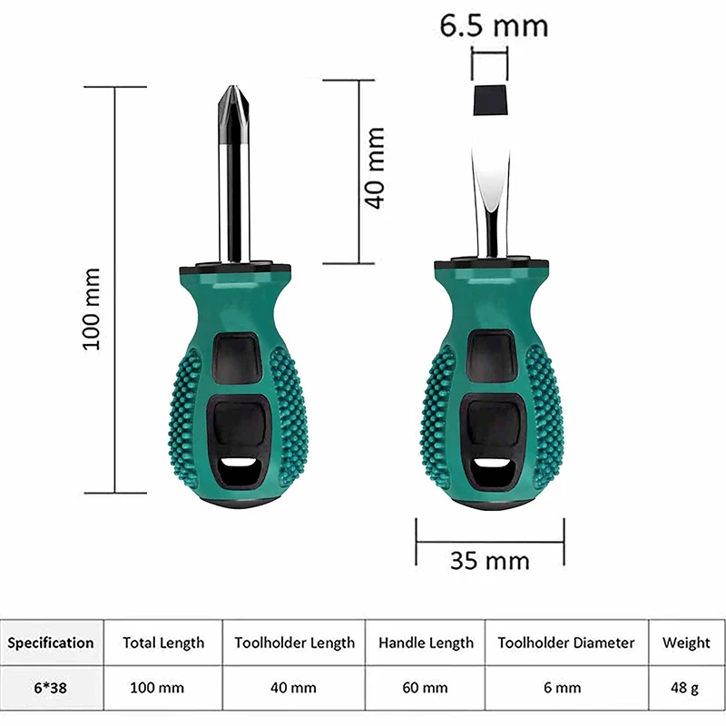 Screwdriver Set With Rubber Anti Slip Handle Short Handle Screwdriver Magnetic Head 6mm 38mm Cross Shaped Screwdriver