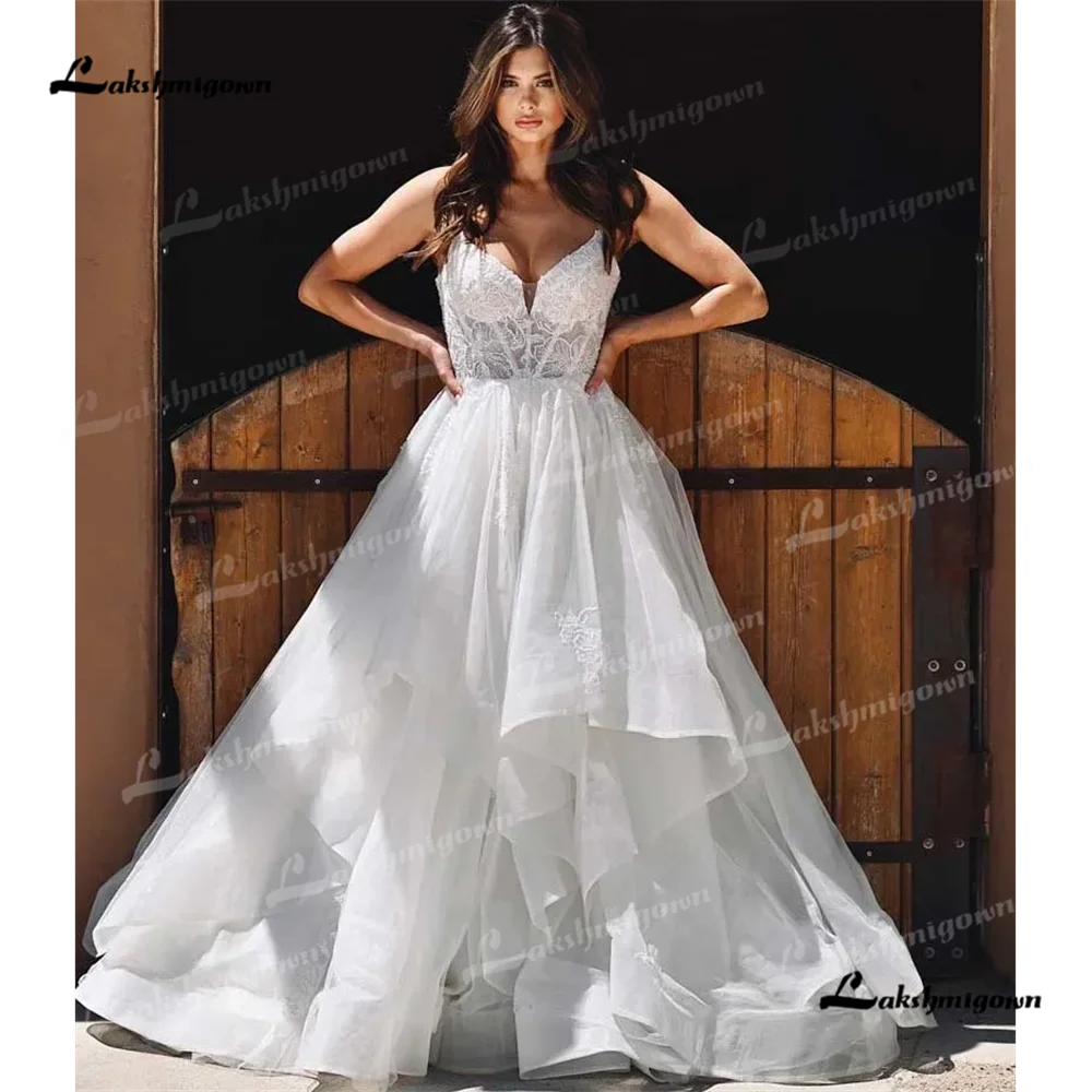 Lakshmigown V Neck A Line Wedding Dress 2025 Lace Backless Court Train Wedding Gown Customized웨딩드레스vestidos para mujerплатье веч