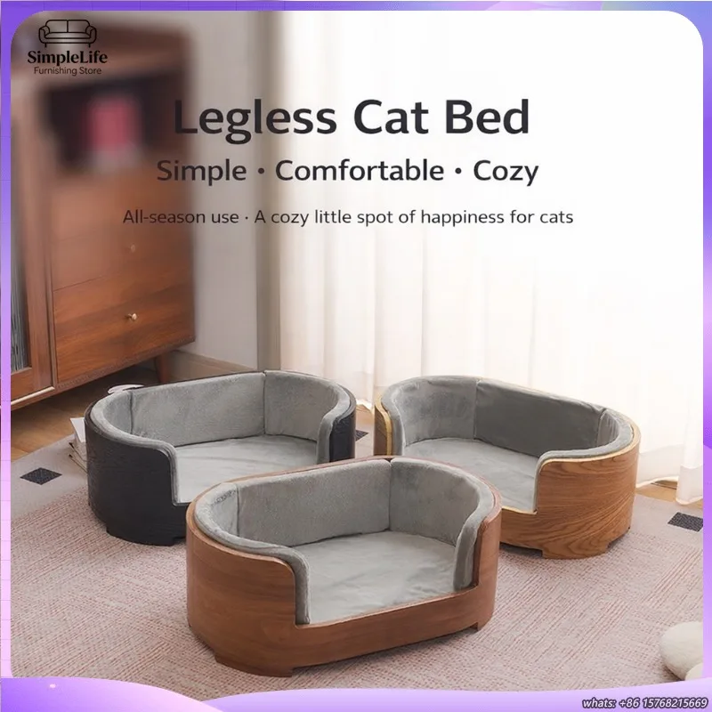 

Solid Wood Pet Sofa Cat Bed Dog Bed Summer Cool Nest for Small Medium Dogs Washable Removable Cover All Season Use