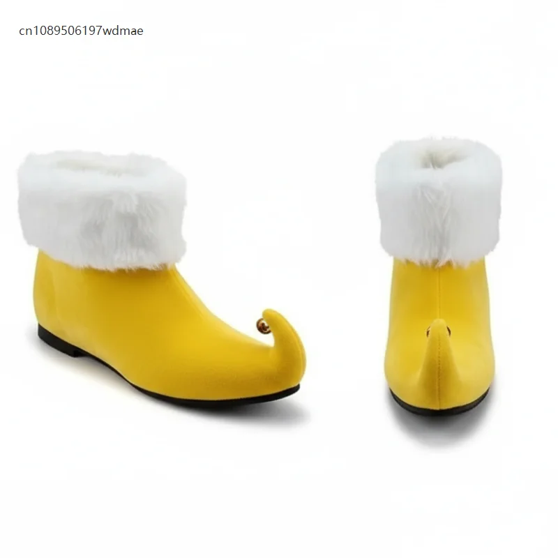 Chaussures de noël pour hommes, bottines Orange, cloche, accessoires de Cosplay, chaussures à bout pointu, spectacle sur scène pour fête de noël