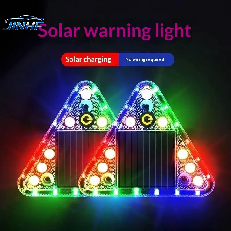

LED Solar Warning Light Anti Collision Truck Tail Flashing Light Touch Switch Wireless Strobe Triangle Lamp Tail Light