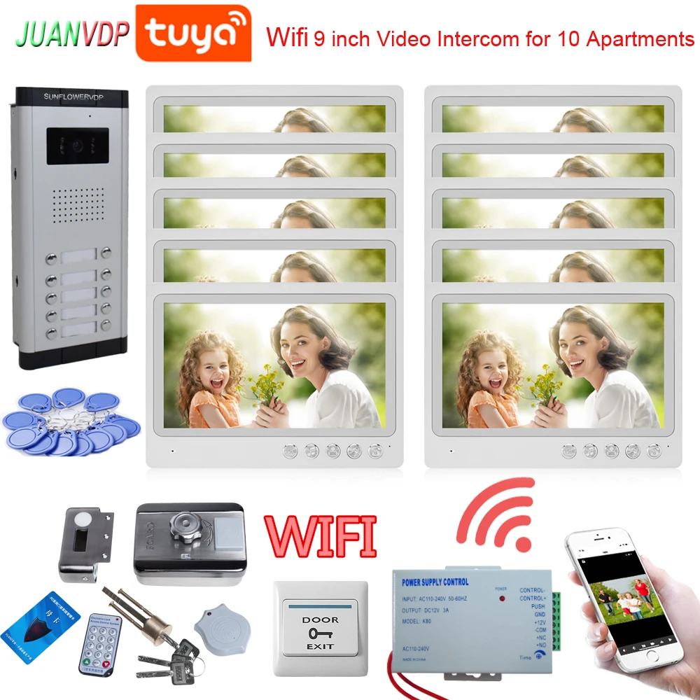 

Video Intercom System Wifi 9inch Video Doorbell Phone Rainproof Call Panel IR Camera for Home Villa Building 6/8/10/12 Rfid