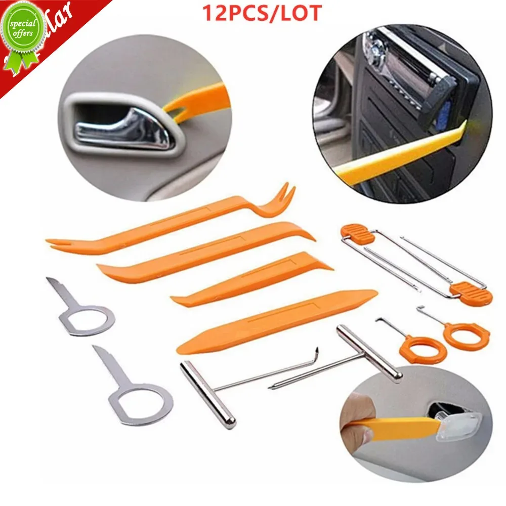 

1set 12pcs Car Radio Door Clip Panel Trim Dash Keys Audio Removal Pry Tool Kit Plastic Remove Key Extractor For Car Bmw