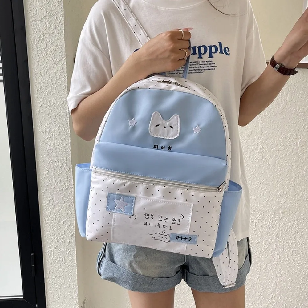 New Cat Polka Dot Backpack Large Capacity Multifunctional Schoolbags White Lightweight Cartoon Mochilas for Students