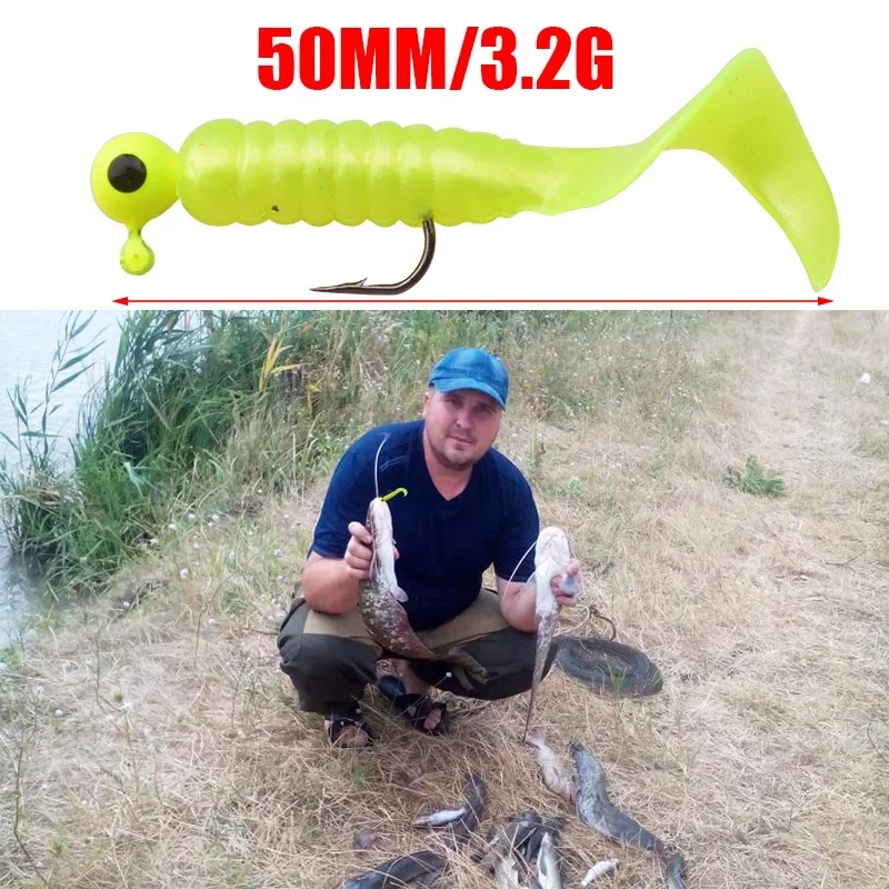 7 Pcs/Lot Worms Soft Lure Lead Fish Jig Head Wobblers 5cm 3.2g Artificial Bait Silicone Sea Bass Pike Grouper Fishing Tackle