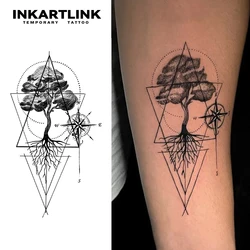 Trees and Compass Temporary Tattoo,Lasts To 15 Days New Technology Magic Waterproof Semi Permanent Sticker.