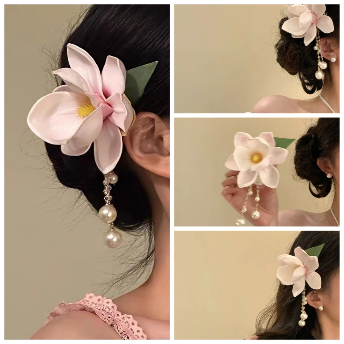 

1pc Under the Moon Flower Dai Super Fairy Sweet Hair Clip Pink Magnolia Hair Clip Atmosphere Headwear New Grab Clip