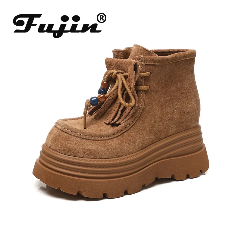 

Fujin 9cm Women Ankle Boots Tassel Comfortable Booties Warm Fur Fall Winter Boots for Women Snow Boots Walking Shoes Sneakers