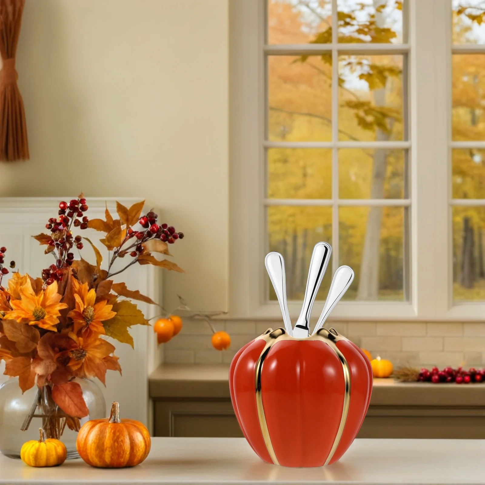 

Ceramic Jar Fall Kitchen Utensil Holder Pumpkin Decorations for Table Candy Dish