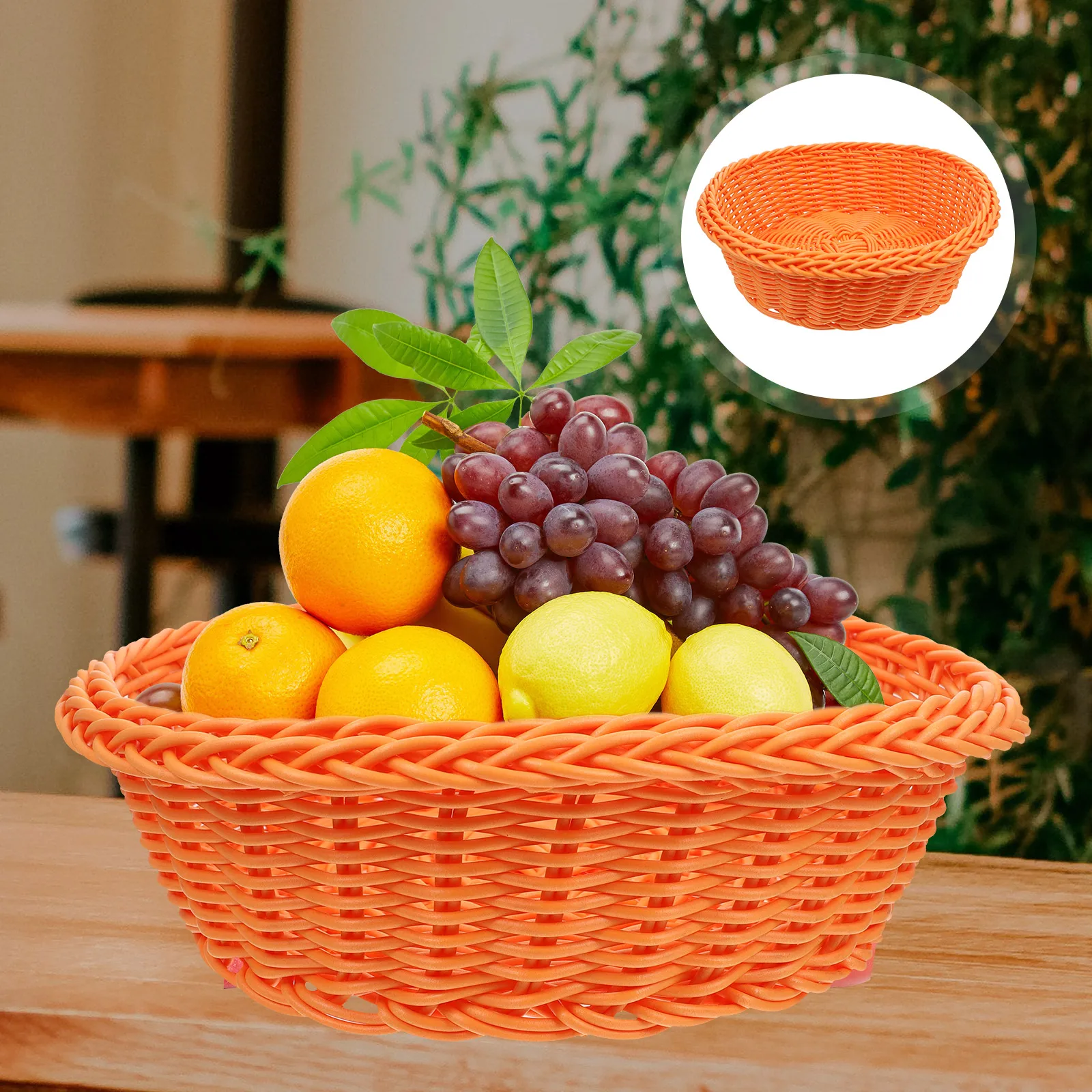 

Plastic Fruit Basket Home Serving Tray Cake Plate Imitated Rattan Bread Holder Storage Solution for Fruits Snacks Cakes Dishes