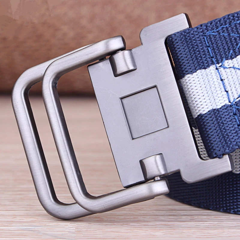 Canvas belt, men's double loop buckle belt, student youth Korean version jeans belt, simple and casual men's and women's cloth b