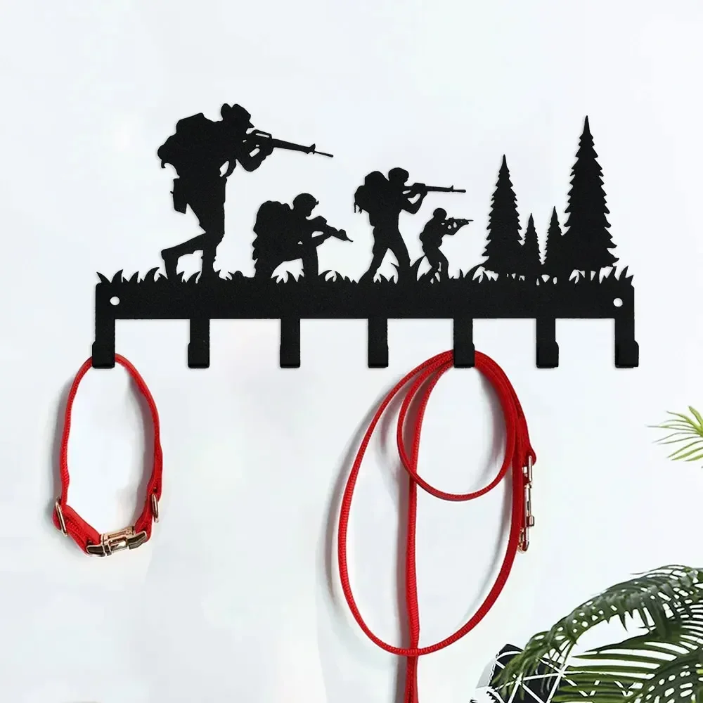 Metal Wall Mounted Key Hooks, Key Holder for Wall, Key Organizer Rack with 7 Hooks, Key Hanger Decor Soldiers Key Holder,
