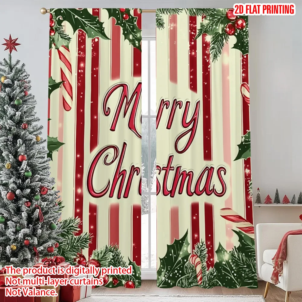 

2pcs 2D flat printing Merry Christmas Window Drapes Merry Christmas day Versatile Polyester Fabric Without Electricity Spring