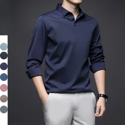 New Long-sleeved POLO Men Can Be Stretched for Business Leisure in Solid Colors, Suitable for Daily Commuting  T-shirts.M-4XL