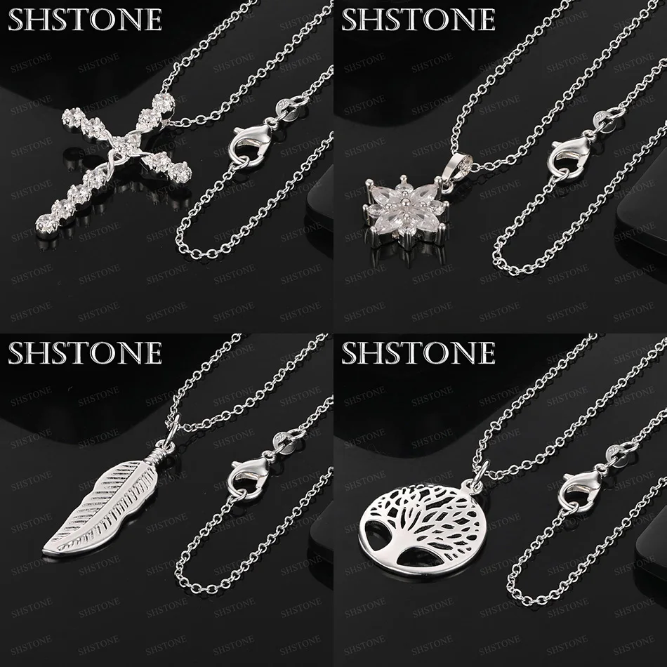 

Classic Zircon 925 Sterling Silver Cross Flower Feather Tree Pendant Necklace Anniversary Party Women Luxury Jewelry Accessories