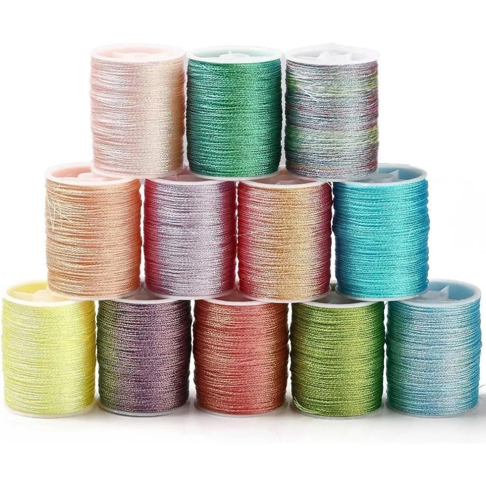 12Colors 0.5mm Polyester Thread Set Kumihimo Cords Metallic Beading 6Ply Chinese Knotting Macrame Wind Chime Strings for Jewelry