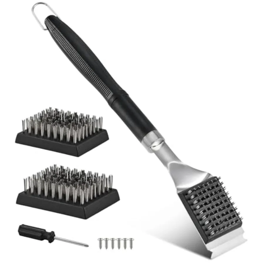 Grill Brush and Scraper for Barbecue Grill Brush for Outdoor Grill with Extended, Large Handle and 2 Replaceable Stainless Stee