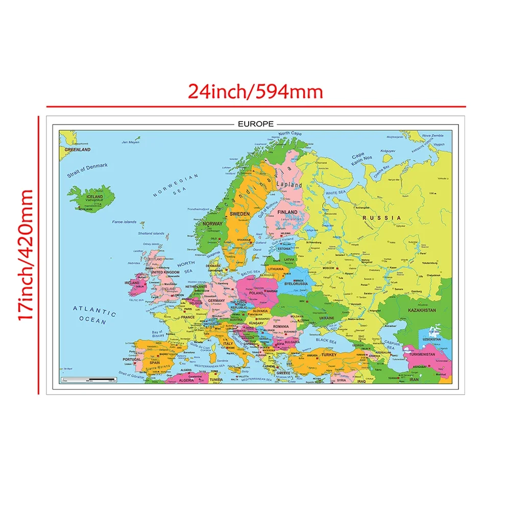 1x 59*42cm The Europe Map Wall Art Poster Canvas Painting Travel School Supplies Classroom Office Home Decoration