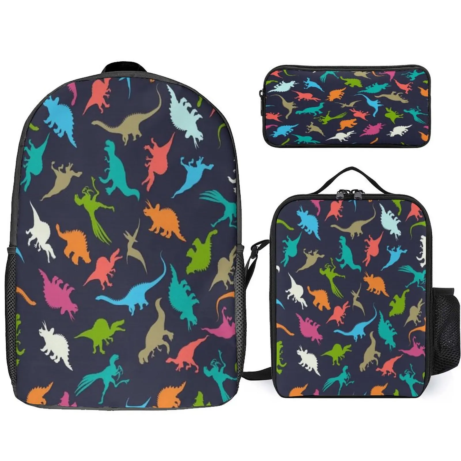 Cartoon Dinosaur 3d Printed Schoolbag Back To School Season Custom Cute Backpack Meal Bag Pen Bag Large Capacity Computer Bag